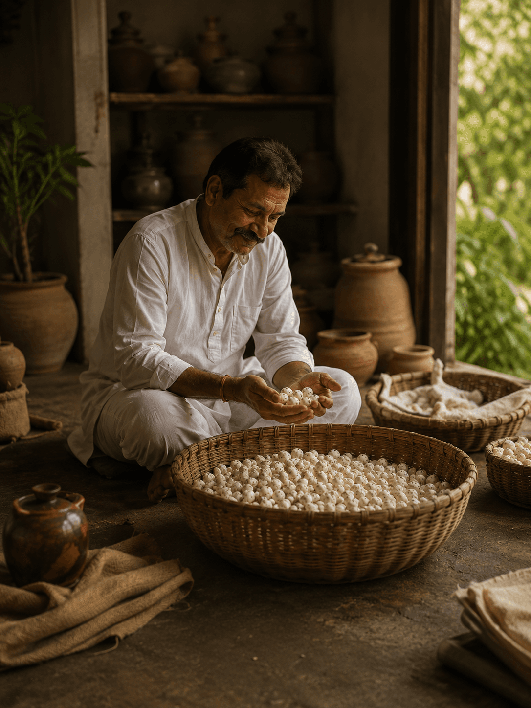 Our founder carefully examining premium makhana